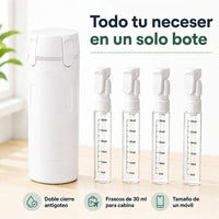 Cuatrina® Dispensador de Viaje 4 en 1 – Antigoteo y Apto para Equipaje de Mano